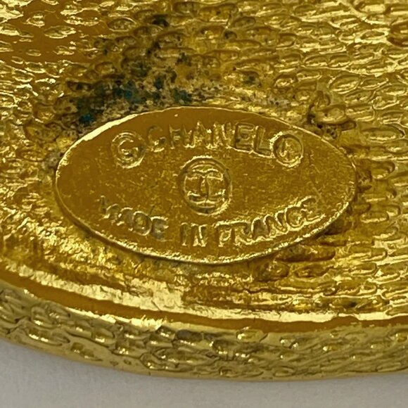 Authentic CHANEL CC Cambon Logo Vintage Bracelet Cuff Bangle Gold Quilted Wide - Picture 12 of 13